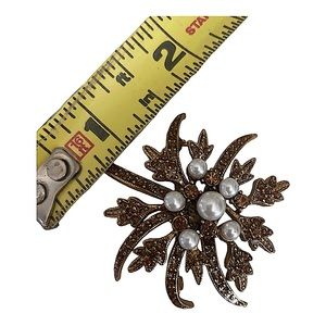 Vintage faux Pearl yellow stone brooch